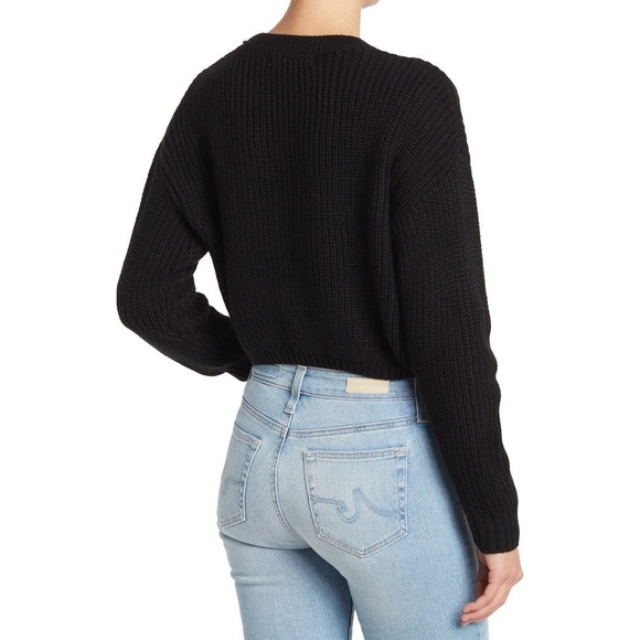 ELODIE Crewneck Cropped Sweater in Black, Size S, NWT - Picture 2 of 7